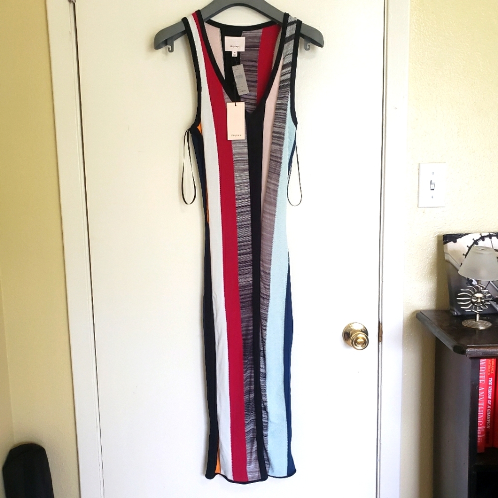 NWT Cinq a Sept Stara Midi Knit Bodycon Dress in Cerise Multi - Picture 3 of 8